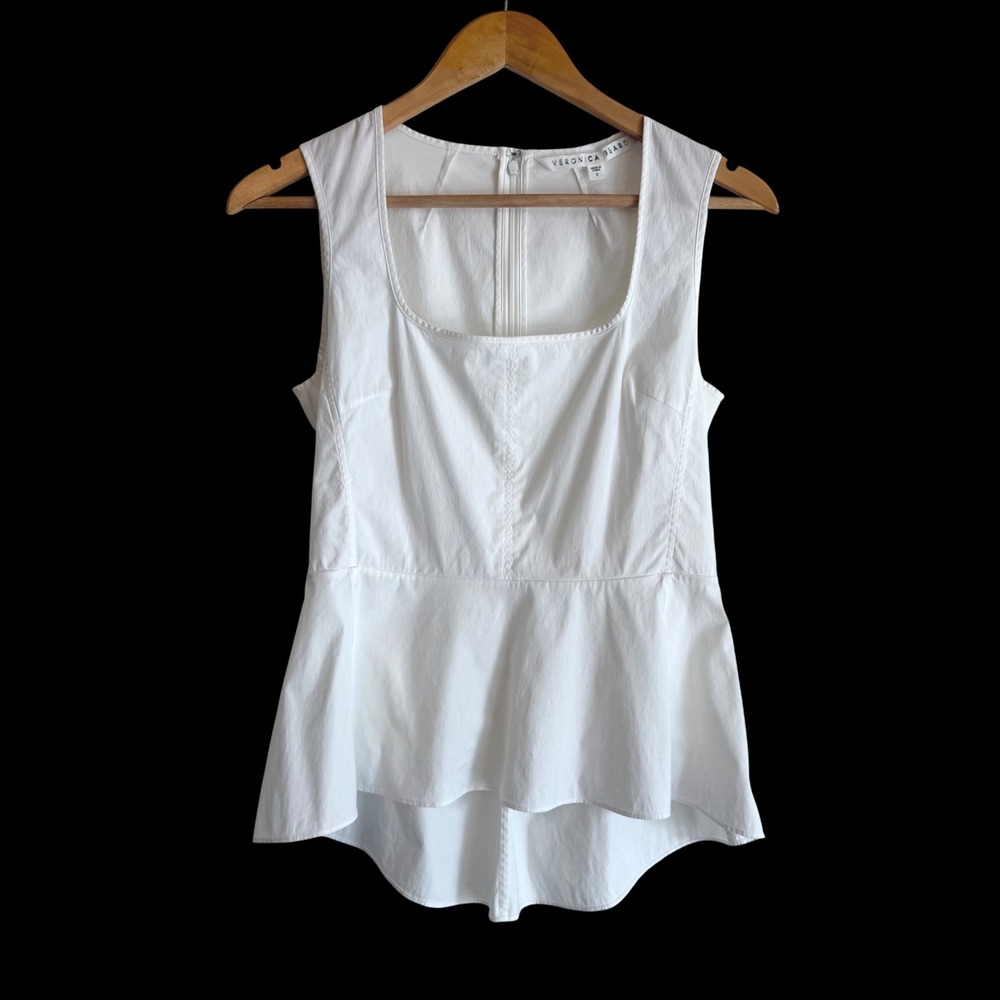Veronica Beard White Peplum Tank Top Poplin Square Neck Quiet Luxury Minimal 2